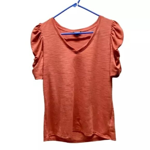 Express Balloon Sleeve Slub Top Dusty Mauve Ladies Size Small V-Neck Soft EUC - Picture 1 of 9